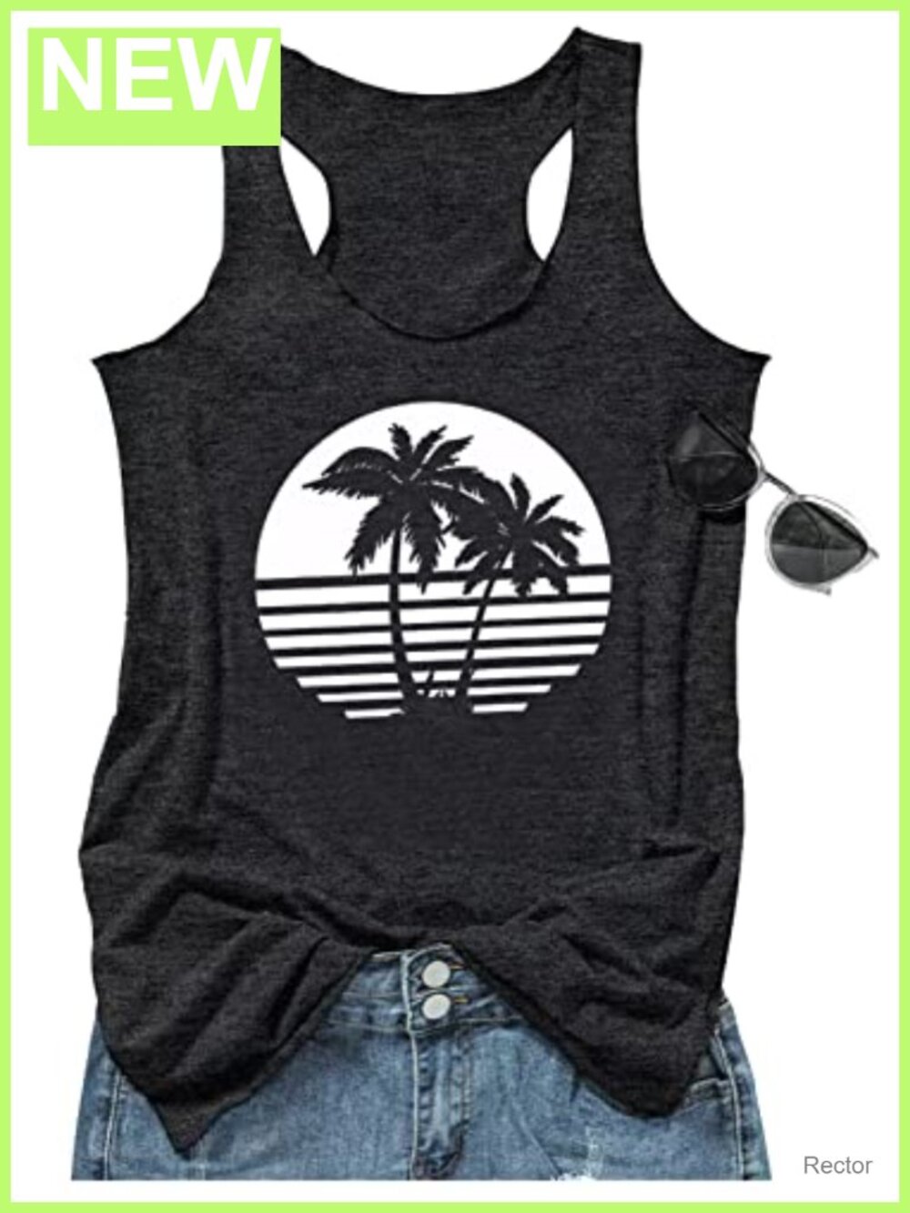 Cotton Blend Sun Coconut Tree Racerback Tank Top Womens Summer Beach Casual
